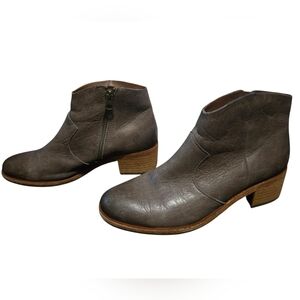 Kork-Ease Casper Ankle Grey Leather Block Heel Bootie Side Zip US 7